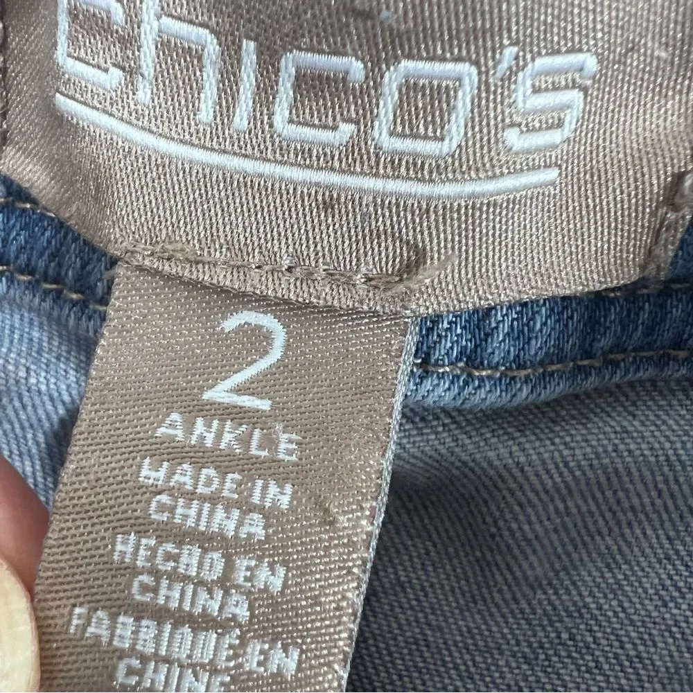 Chico's so slimming distressed ankle fit jeans.